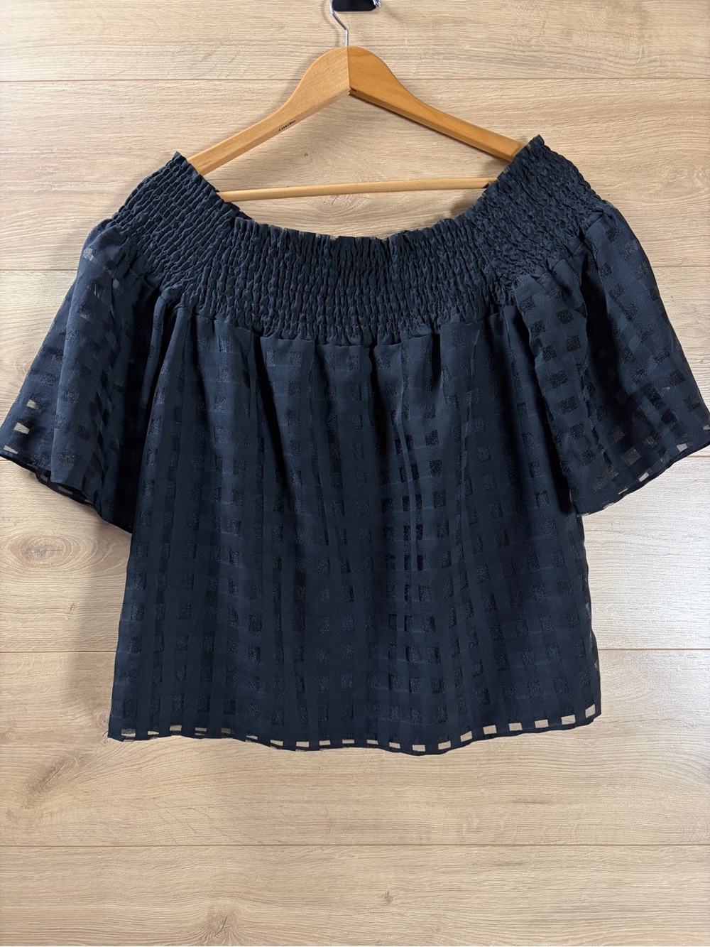 Parker Black Smocked Off-Shoulder Flutter Sleeve Top